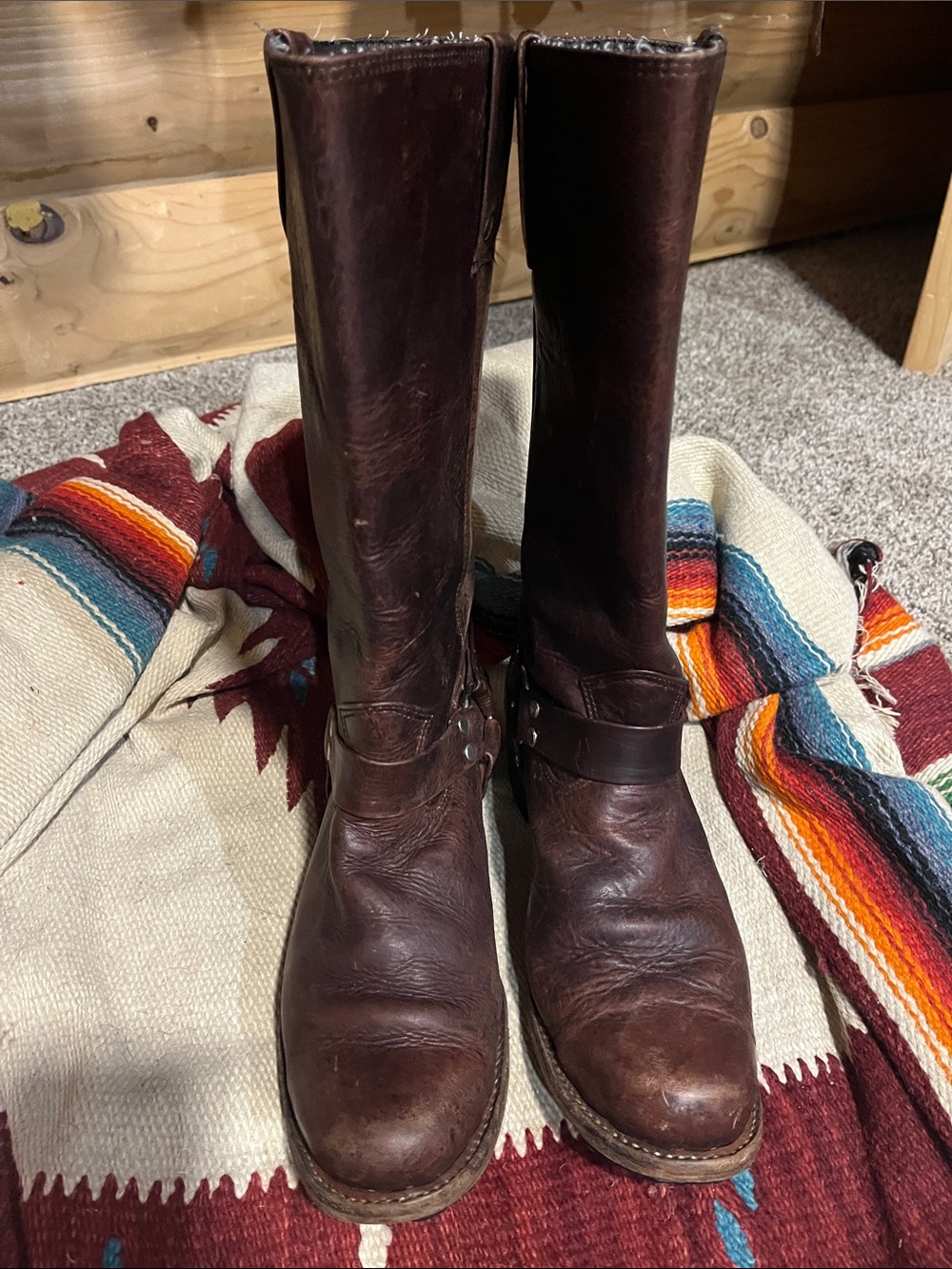 Classic Men's Brown Leather Harness Cowboy Boots - Picture 2 of 6